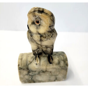 Carved Stone Owl Figurine Marble Onyx Look Handcrafted Sculpture Paperweight
